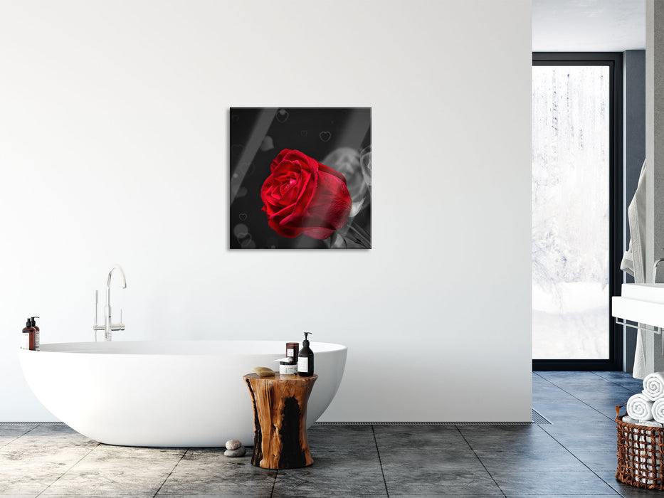 rote Rosen zum Valentinstag, Glasbild Quadratisch