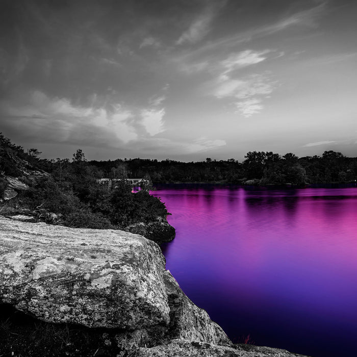 Seelandschaft in der Dämmerung, Glasbild Quadratisch