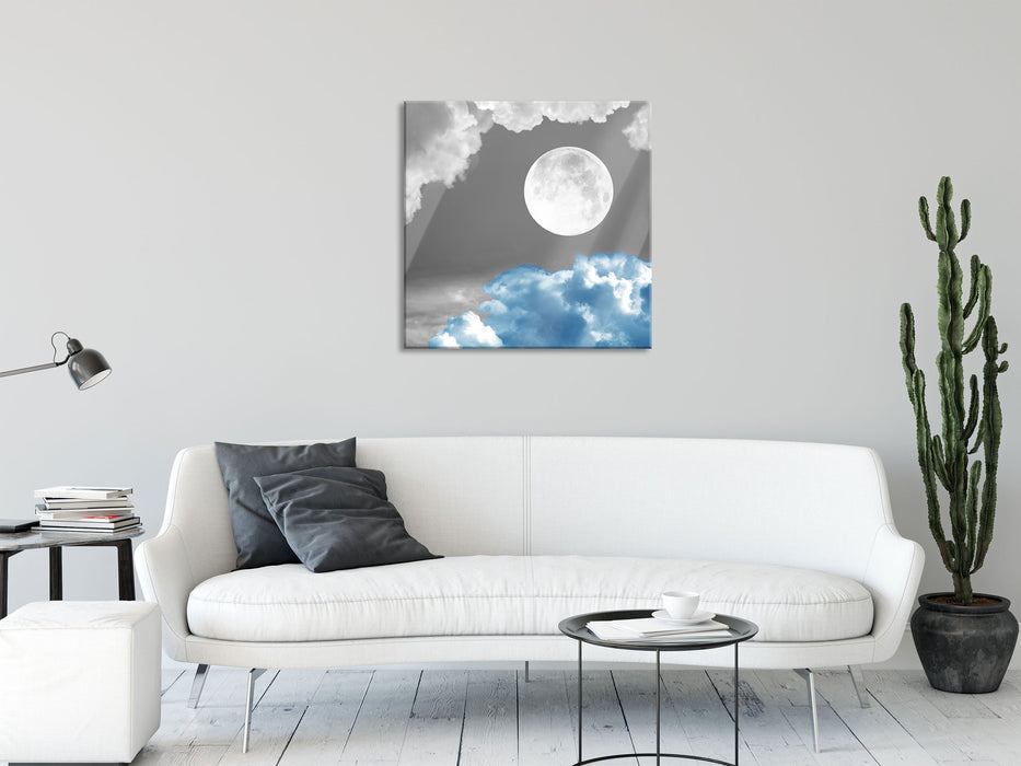 Vollmond über Wolke, Glasbild Quadratisch