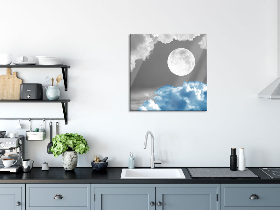 Vollmond über Wolke, Glasbild Quadratisch