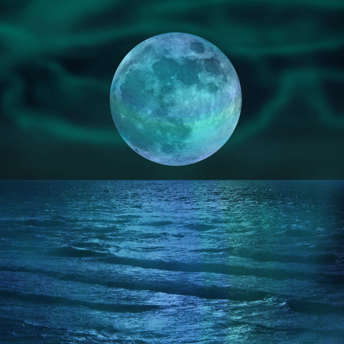 ruhiges Meer mit Vollmond, Glasbild Quadratisch