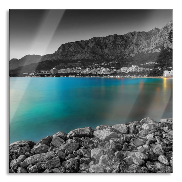 Pixxprint Strand in Makarska Kroatien, Glasbild Quadratisch