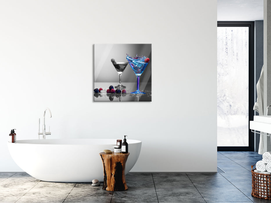 Blauer leckerer Cocktail, Glasbild Quadratisch