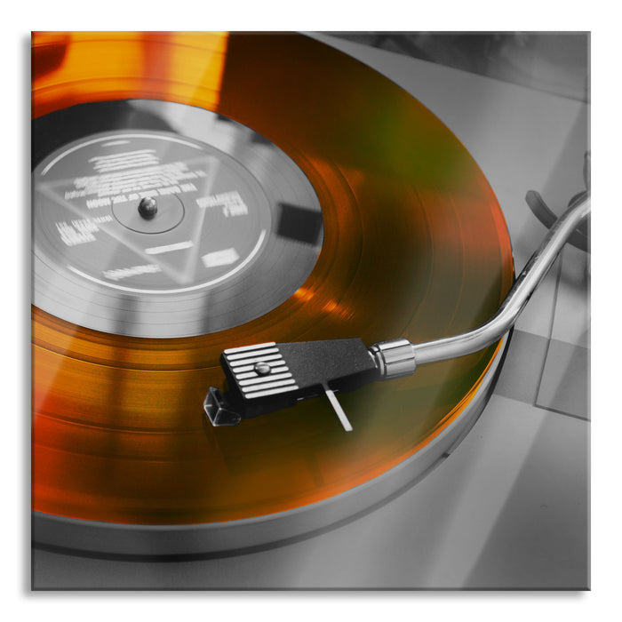 Pixxprint alter Schallplattenspieler, Glasbild Quadratisch