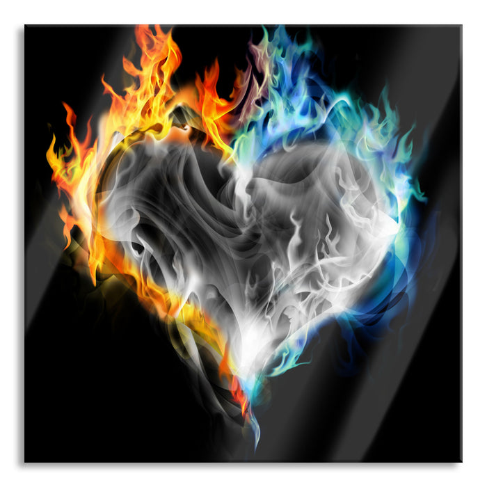 Pixxprint Herz aus Feuer und Wasser, Glasbild Quadratisch