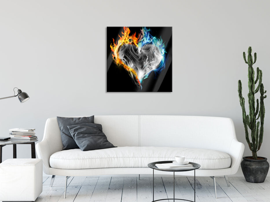 Herz aus Feuer und Wasser, Glasbild Quadratisch