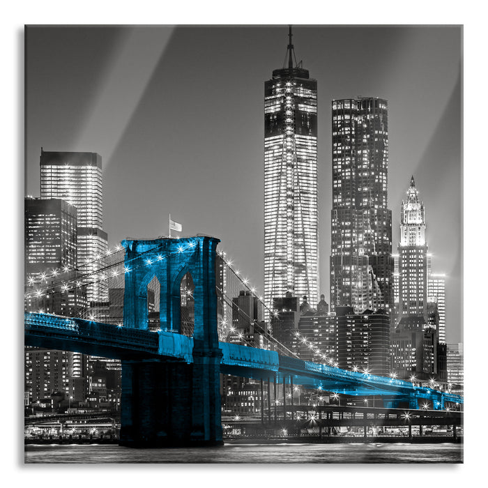 Pixxprint Brooklyn Bridge mit Wolkenkratzern, Glasbild Quadratisch