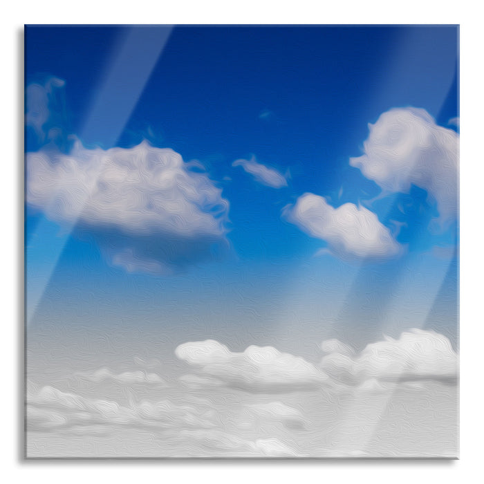 Pixxprint Schäfchenwolken an blauem Himmel, Glasbild Quadratisch