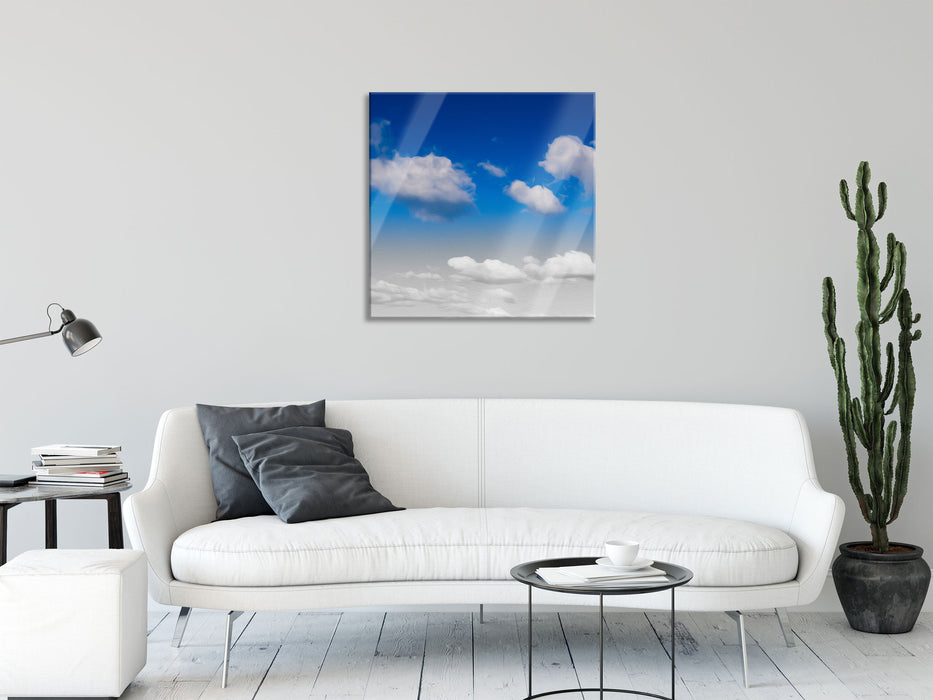 Schäfchenwolken an blauem Himmel, Glasbild Quadratisch