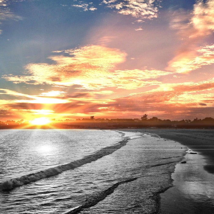 Strand bei Sonnenuntergang, Glasbild Quadratisch