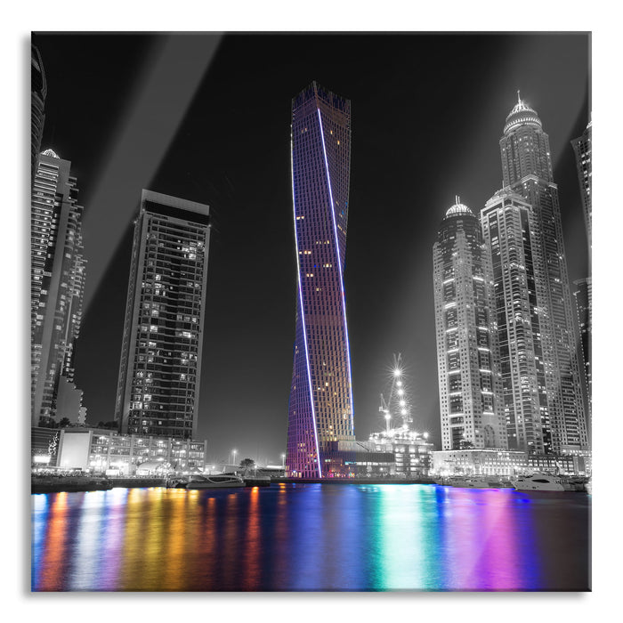 Pixxprint Skyline von Dubai bei Nacht, Glasbild Quadratisch