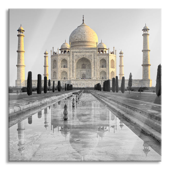 Taj Mahal in ruhiger Umgebung, Glasbild Quadratisch