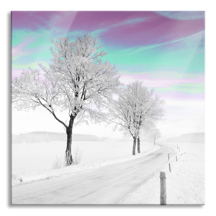 Pixxprint Baum in Winterlandschaft, Glasbild Quadratisch