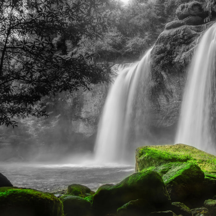 Wasserfall im Dschungel, Glasbild Quadratisch