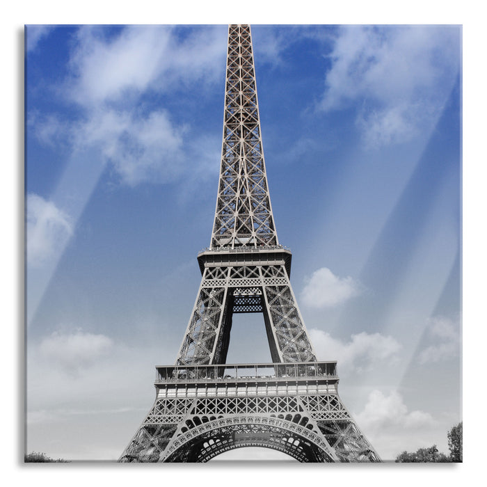 Pixxprint Eifelturm mit Himmel Paris, Glasbild Quadratisch