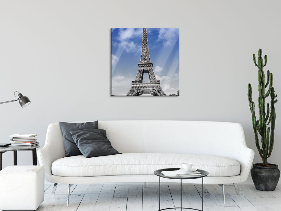 Eifelturm mit Himmel Paris, Glasbild Quadratisch