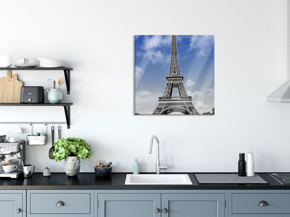 Eifelturm mit Himmel Paris, Glasbild Quadratisch