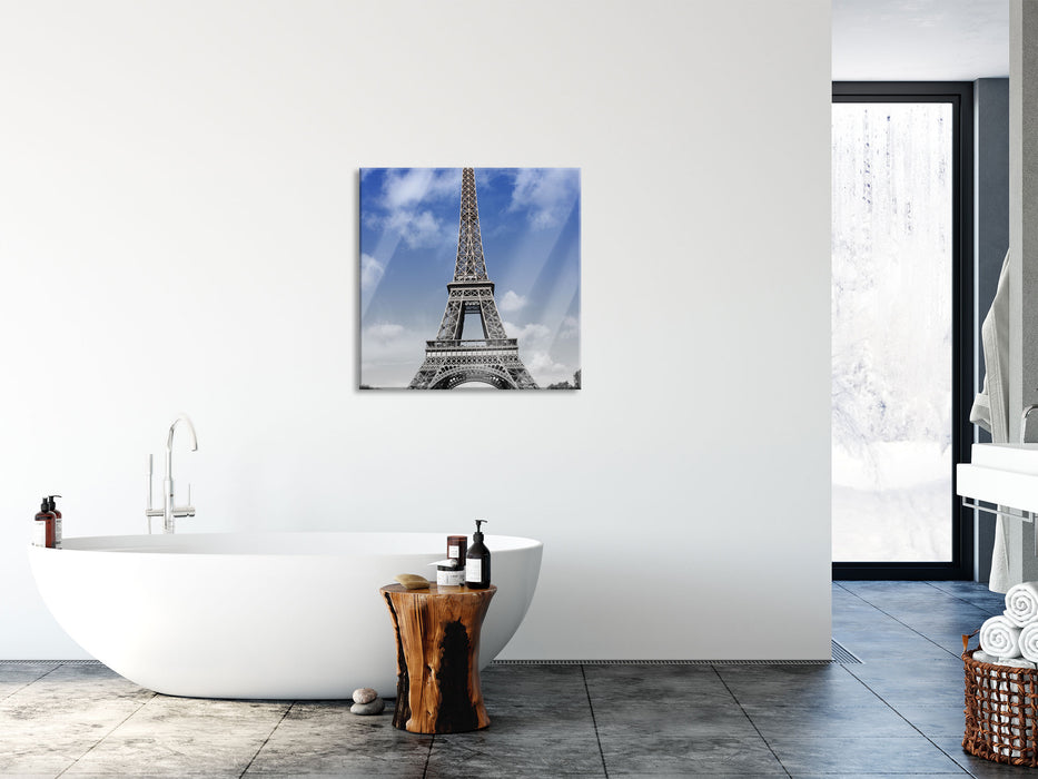 Eifelturm mit Himmel Paris, Glasbild Quadratisch