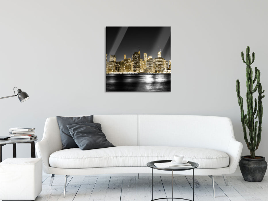 Manhattan Skyline, Glasbild Quadratisch