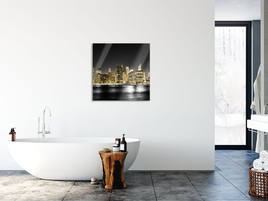 Manhattan Skyline, Glasbild Quadratisch