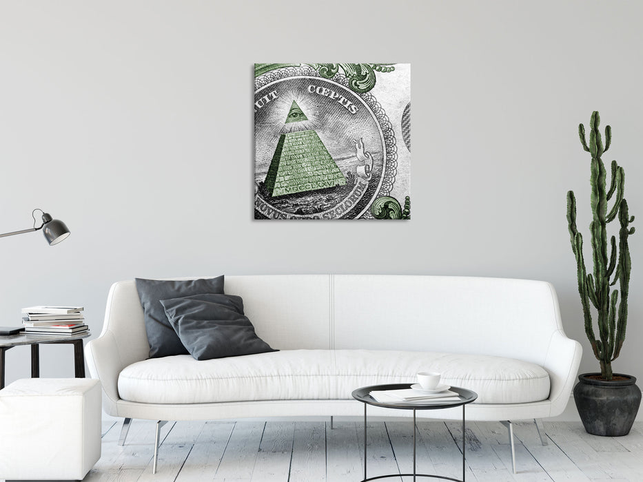 Illuminaten-Pyramide Dollar, Glasbild Quadratisch