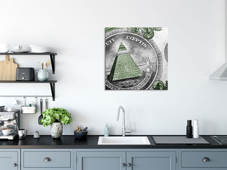 Illuminaten-Pyramide Dollar, Glasbild Quadratisch