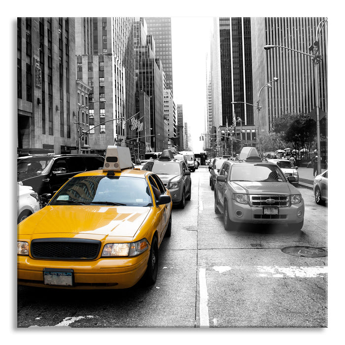 Pixxprint Gelbes Taxi in New York, Glasbild Quadratisch