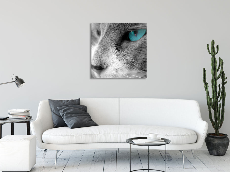 Katze mit Augen, Glasbild Quadratisch