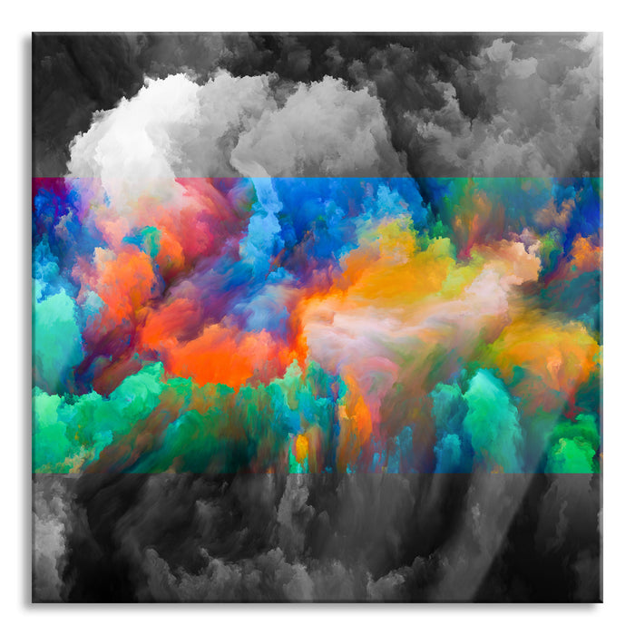 Pixxprint Buntes Farbenmeer Holi, Glasbild Quadratisch