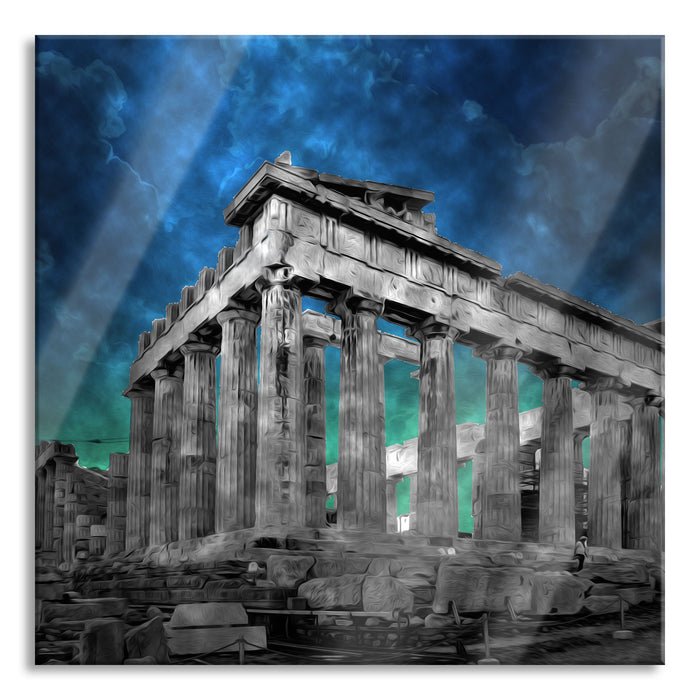 Pixxprint Propyläe von Akropolis in Athen, Glasbild Quadratisch