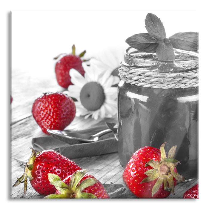 Pixxprint Erdbeeren Marmelade, Glasbild Quadratisch