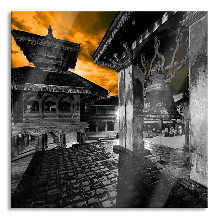 Pixxprint Stadt Bhaktapur am Abend, Glasbild Quadratisch