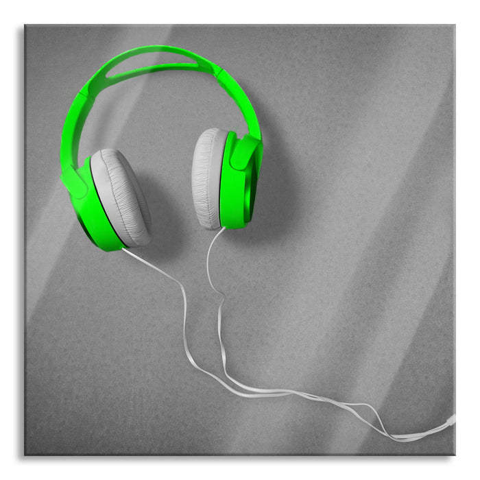 Coole grüne Kopfhörer, Glasbild Quadratisch