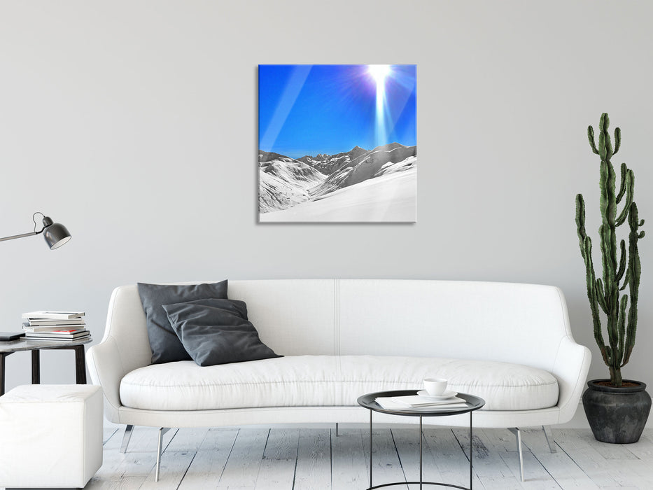 Berglandschaft im Winter, Glasbild Quadratisch