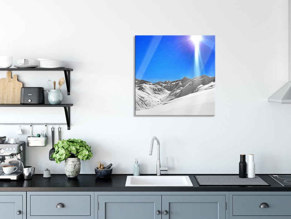 Berglandschaft im Winter, Glasbild Quadratisch