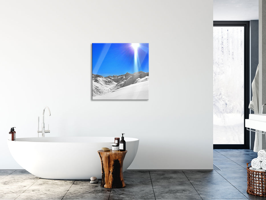 Berglandschaft im Winter, Glasbild Quadratisch