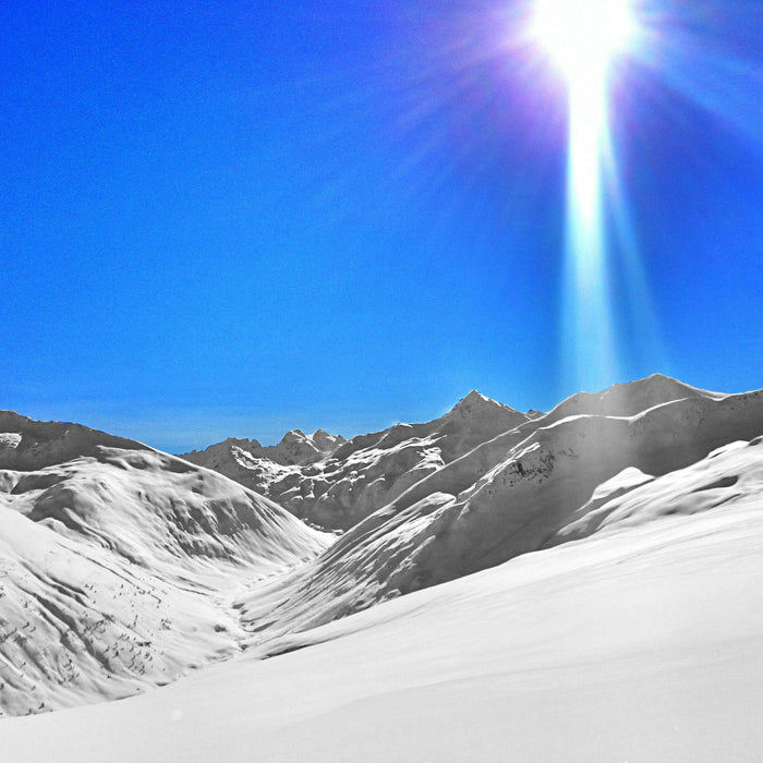 Berglandschaft im Winter, Glasbild Quadratisch