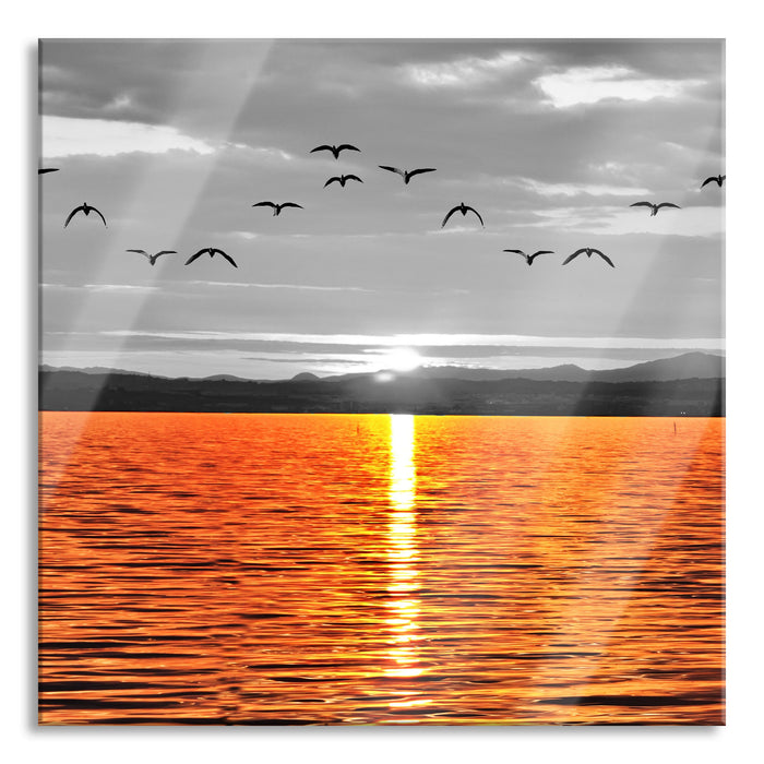 Pixxprint ruhiger See bei Sonnenuntergang, Glasbild Quadratisch