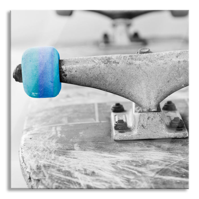 Pixxprint Skateboard schwarz weiß, Glasbild Quadratisch