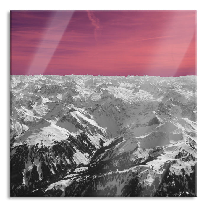 Pixxprint Alpen mit Schnee, Glasbild Quadratisch