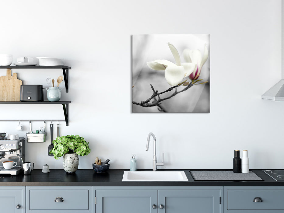 Magnolienblüten, Glasbild Quadratisch