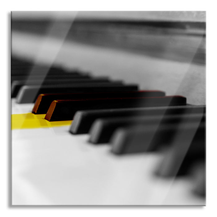 schönes Klavier mit gelben Tasten, Glasbild Quadratisch