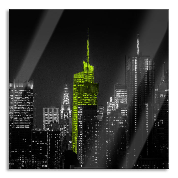 Pixxprint New Yorks Hochhäuser bei Nacht, Glasbild Quadratisch