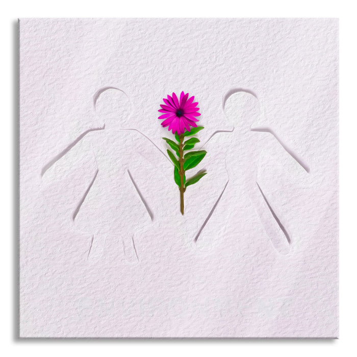 Pixxprint Strichmännchen mit Blume, Glasbild Quadratisch