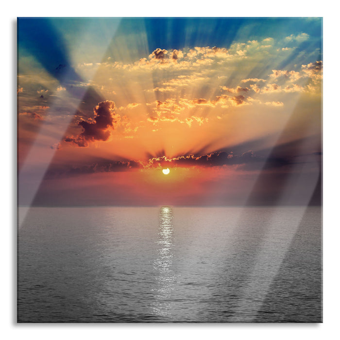 Pixxprint Sonnenuntergang über dem Meer, Glasbild Quadratisch