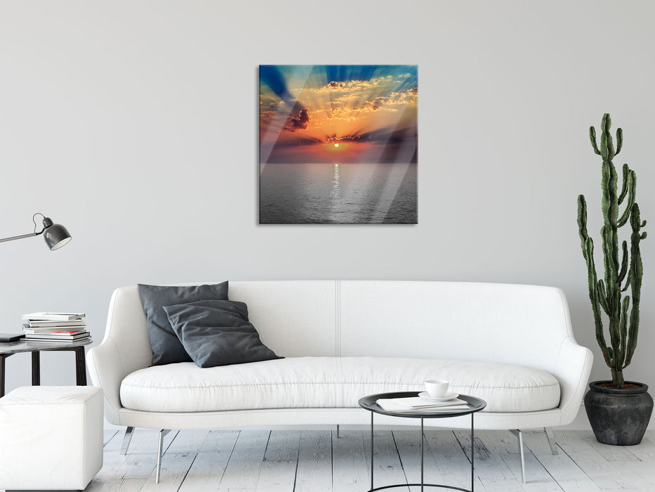 Sonnenuntergang über dem Meer, Glasbild Quadratisch