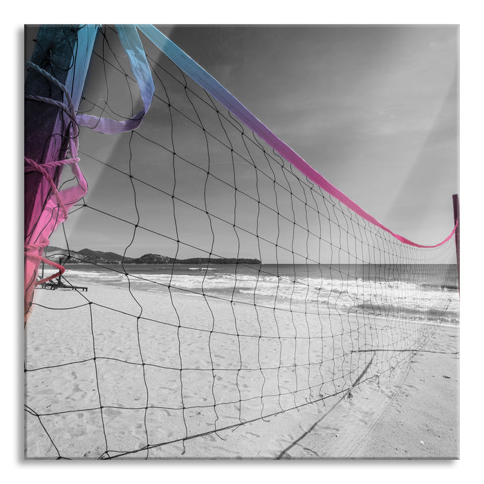 Pixxprint Großes Volleyballnetz, Glasbild Quadratisch