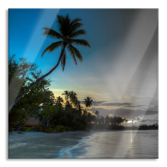 Pixxprint Strand beim Sonnenuntergang, Glasbild Quadratisch