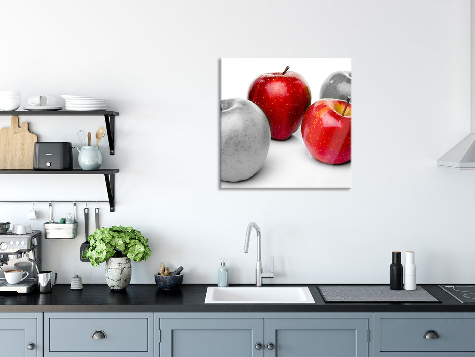 saftig rot glänzende Äpfel, Glasbild Quadratisch