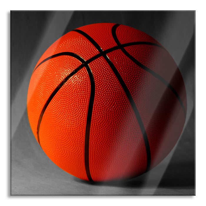 Pixxprint Basketball schwarzer Hintergrund, Glasbild Quadratisch